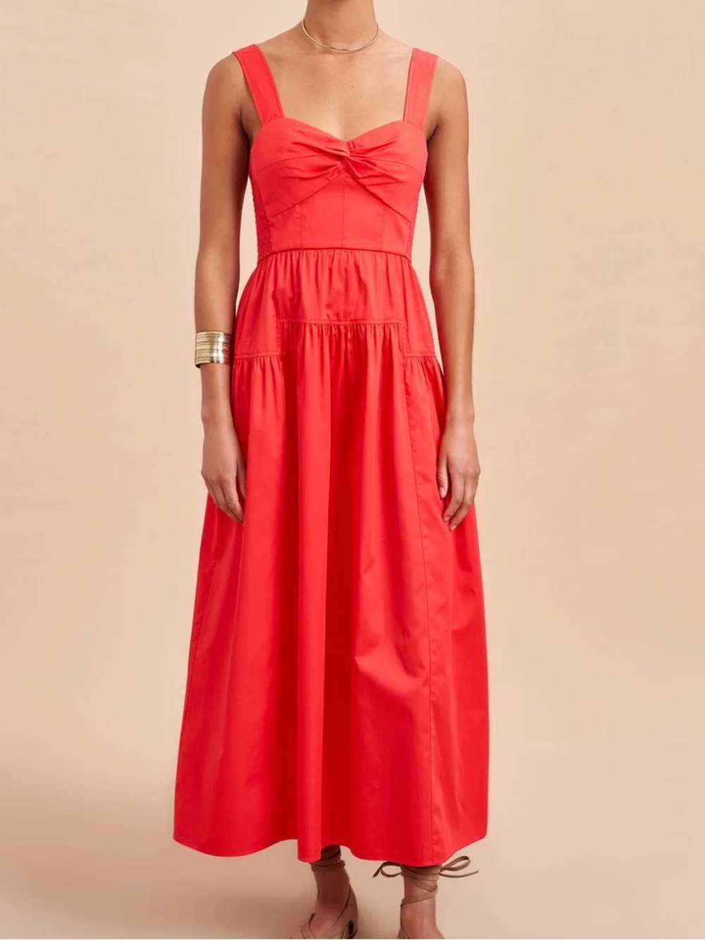 La Ligne Marceline Dress Poppy Red XS Smocked Fit Flare Sold Out